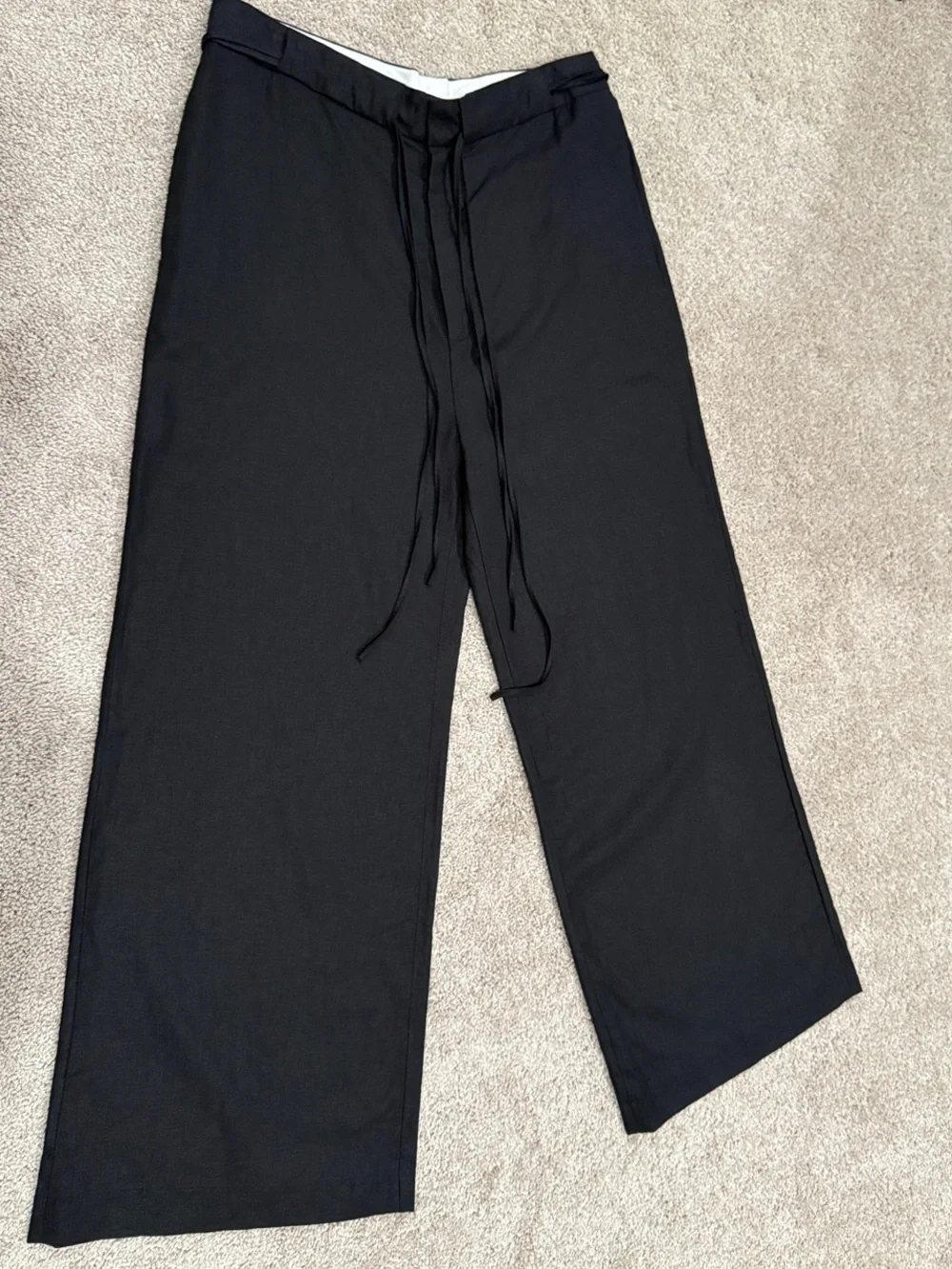 Zara NWT Black Linen Blend Wide Leg Drawstring Pants Women’s XL Mex 32